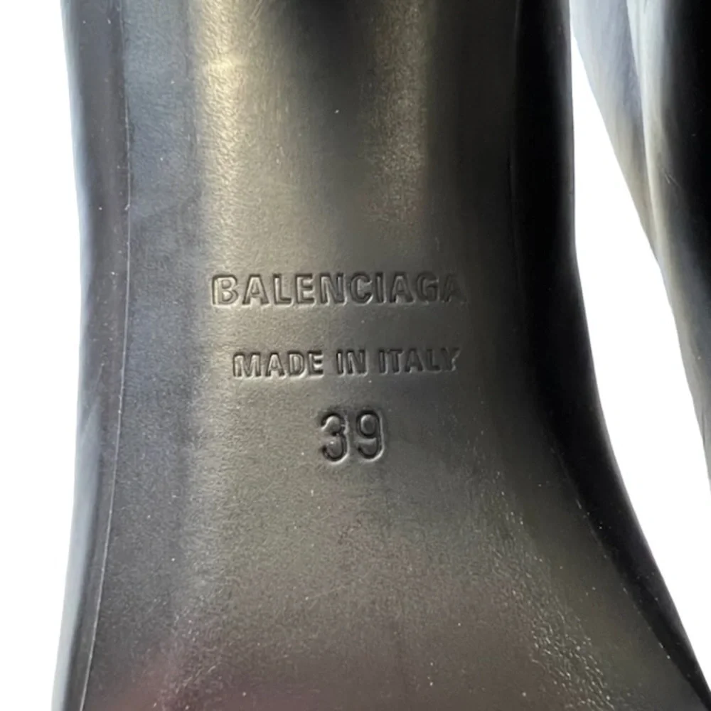 Balenziaga Boots Blade Black Leather Pointed Toe Triangle Heel Women’s Size 9 - Picture 7 of 11